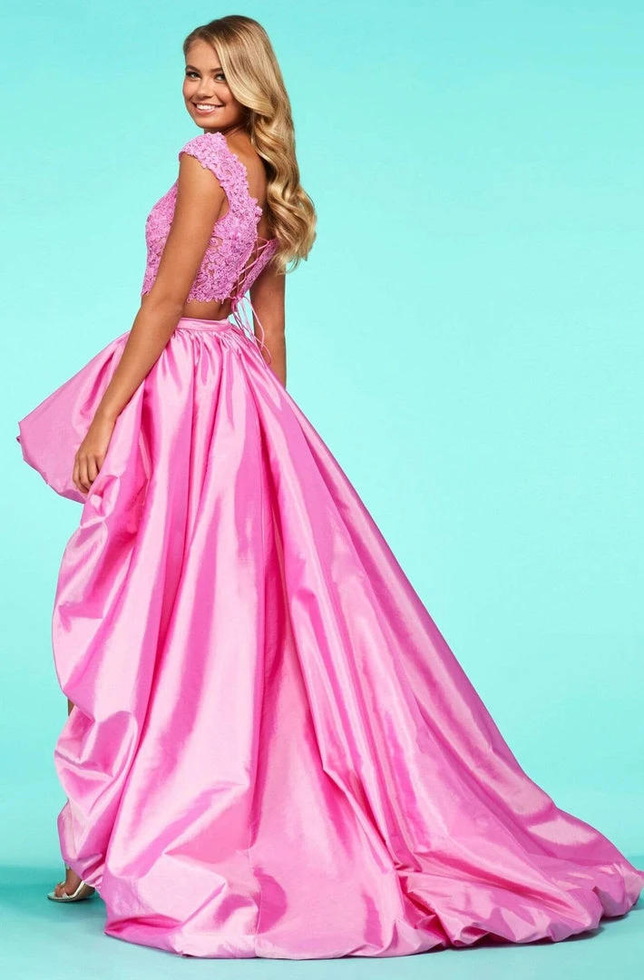 Sherri Hill - 53579 Cap Sleeve Lace Bodice High Low Dress 6 Sherri Hill - 53579 Cap Sleeve Lace Bodice High Low Dress