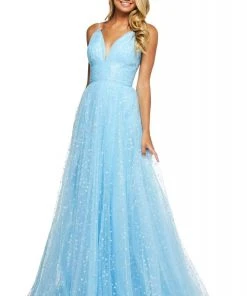 Sherri Hill - 53584 Long Plunging Print Tulle A-Line Dress