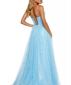 Sherri Hill - 53584 Long Plunging Print Tulle A-Line Dress
