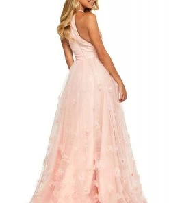 Sherri Hill - 53595 Long Halter Style Plunged Inset A-Line Dress