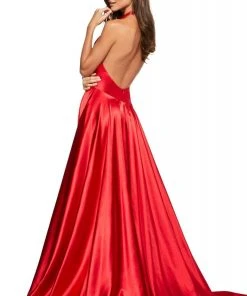 Sherri Hill - 53624 Plunging Halter Neck Long A Line Dress