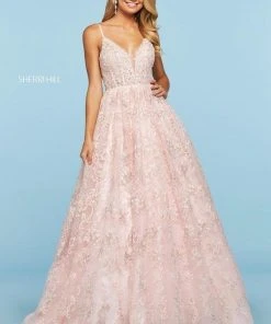 Sherri Hill - 53625 Beaded Lace Deep V-neck Tulle Ballgown