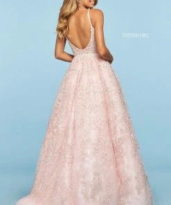Sherri Hill - 53625 Beaded Lace Deep V-neck Tulle Ballgown