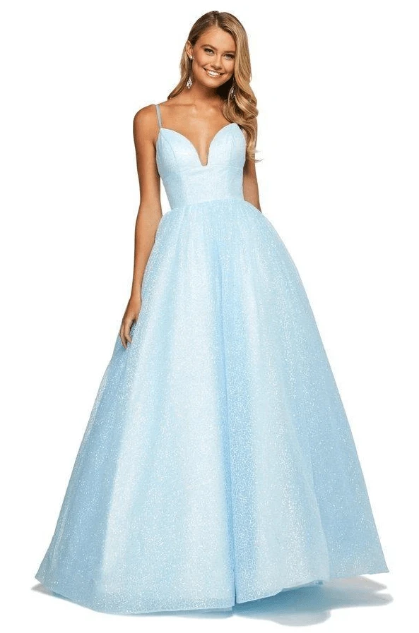 Sherri Hill - 53665 Deep V-neck Glitter Tulle Ballgown 3 Sherri Hill - 53665 Deep V-neck Glitter Tulle Ballgown