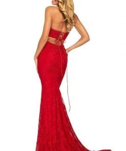 Sherri Hill - 53681 Strapless Lace Trumpet Dress With Slit And Train