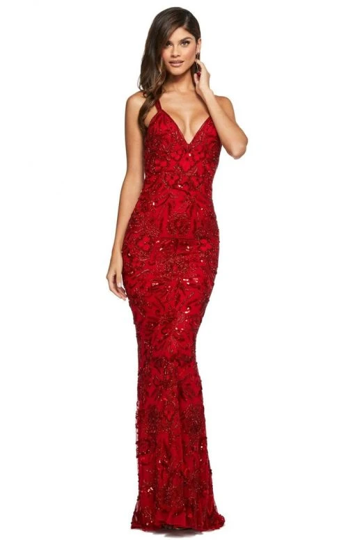 Sherri Hill - 53689 V-Neck Beaded Sheath Dress