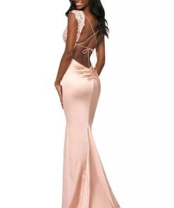 Sherri Hill - 53735 Lace Cap Sleeve Plunging V-Neck Dress