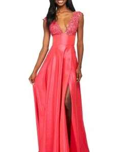 Sherri Hill - 53767 Beaded Plunging V-Neck A-Line Dress