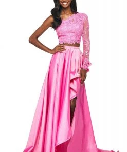 Sherri Hill - 53771 Two Piece Lace Bodice Ruffle Slit Dress