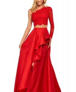 Sherri Hill - 53771 Two Piece Lace Bodice Ruffle Slit Dress