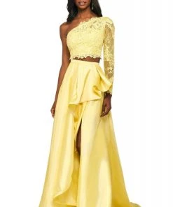 Sherri Hill - 53771 Two Piece Lace Bodice Ruffle Slit Dress