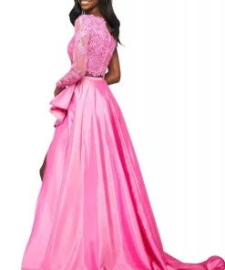 Sherri Hill - 53771 Two Piece Lace Bodice Ruffle Slit Dress