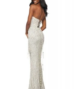 Sherri Hill - 53779 Beaded Strapless Sheath Dress With Slit