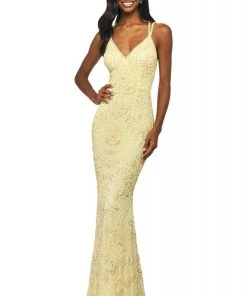 Sherri Hill - 53788 Beaded V-Neck Fitted Long Dress