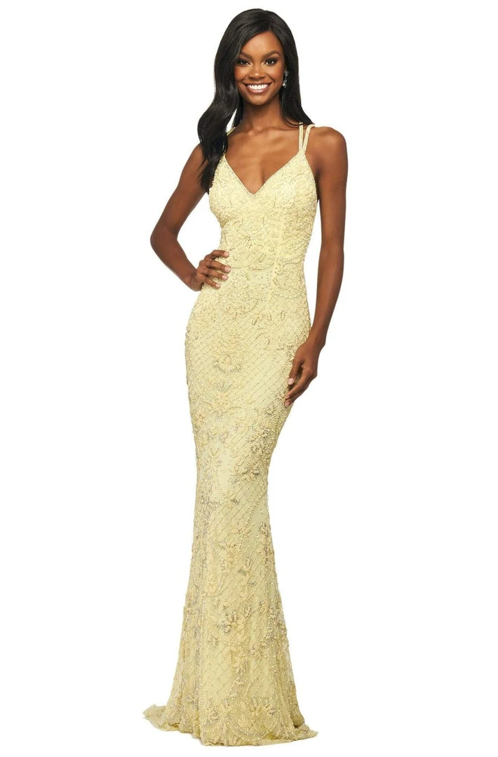 Sherri Hill - 53788 Beaded V-Neck Fitted Long Dress 3 Sherri Hill - 53788 Beaded V-Neck Fitted Long Dress