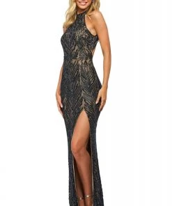 Sherri Hill - 53801 High Neckline Bead Fringed Dress