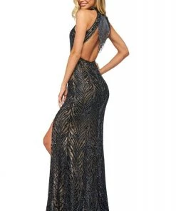 Sherri Hill - 53801 High Neckline Bead Fringed Dress