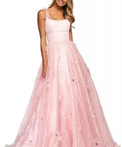 Sherri Hill - 53823 Scoop Neckline Floral Applique Organza Ballgown