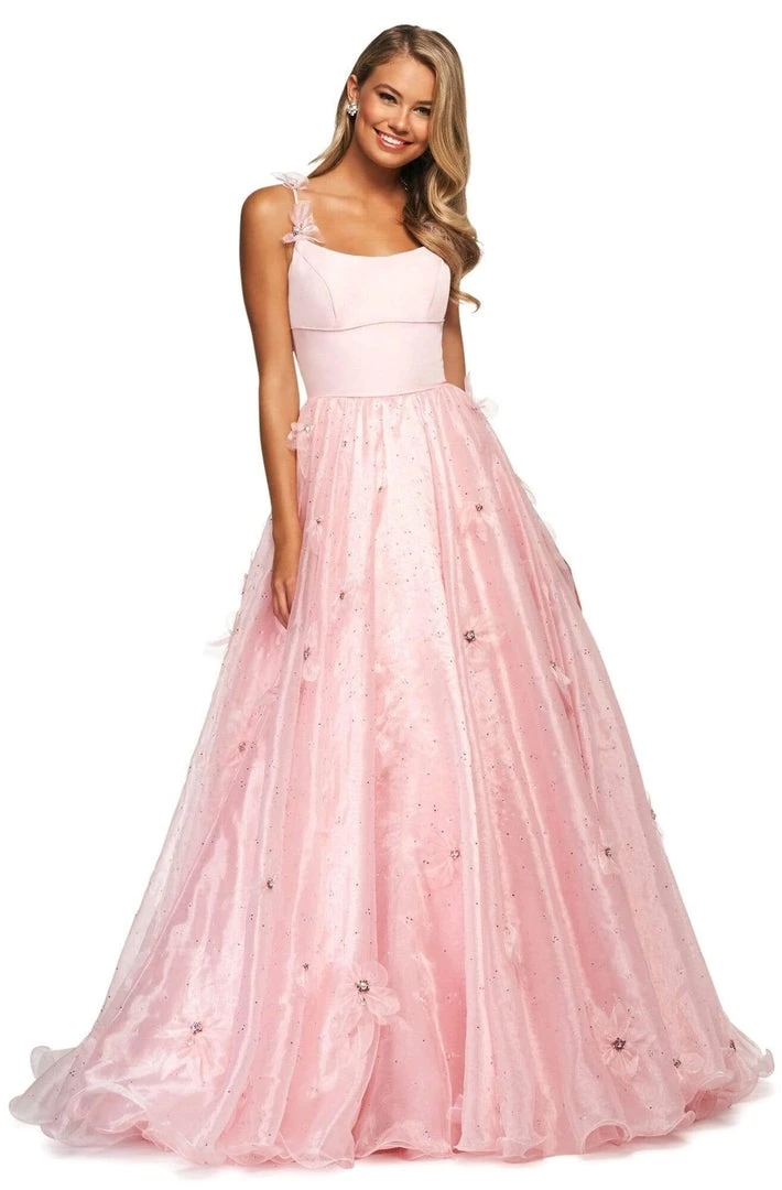 Sherri Hill - 53823 Scoop Neckline Floral Applique Organza Ballgown 3 Sherri Hill - 53823 Scoop Neckline Floral Applique Organza Ballgown
