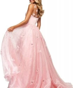 Sherri Hill - 53823 Scoop Neckline Floral Applique Organza Ballgown