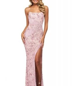 Sherri Hill - 53828 Beaded Scoop Evening Dress With Slit