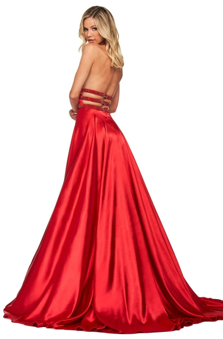 Sherri Hill - 53833 Plunging Halter Satin A-Line Dress 4 Sherri Hill - 53833 Plunging Halter Satin A-Line Dress