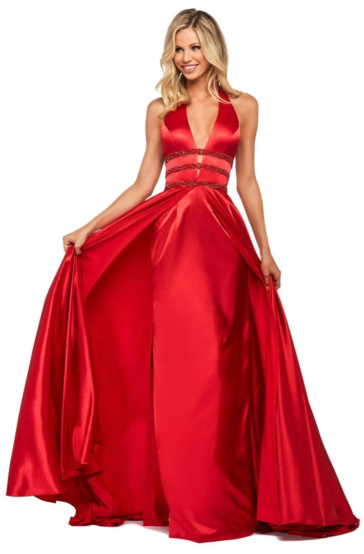 Sherri Hill - 53833 Plunging Halter Satin A-Line Dress 5 Sherri Hill - 53833 Plunging Halter Satin A-Line Dress