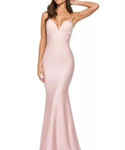 Sherri Hill - 53879 Deep V-Neck Mermaid Dress With Train