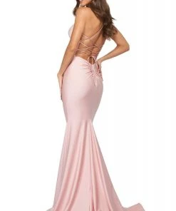 Sherri Hill - 53879 Deep V-Neck Mermaid Dress With Train