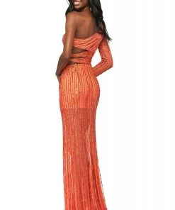 Sherri Hill - 53884 Embellished Asymmetric Fitted Dress