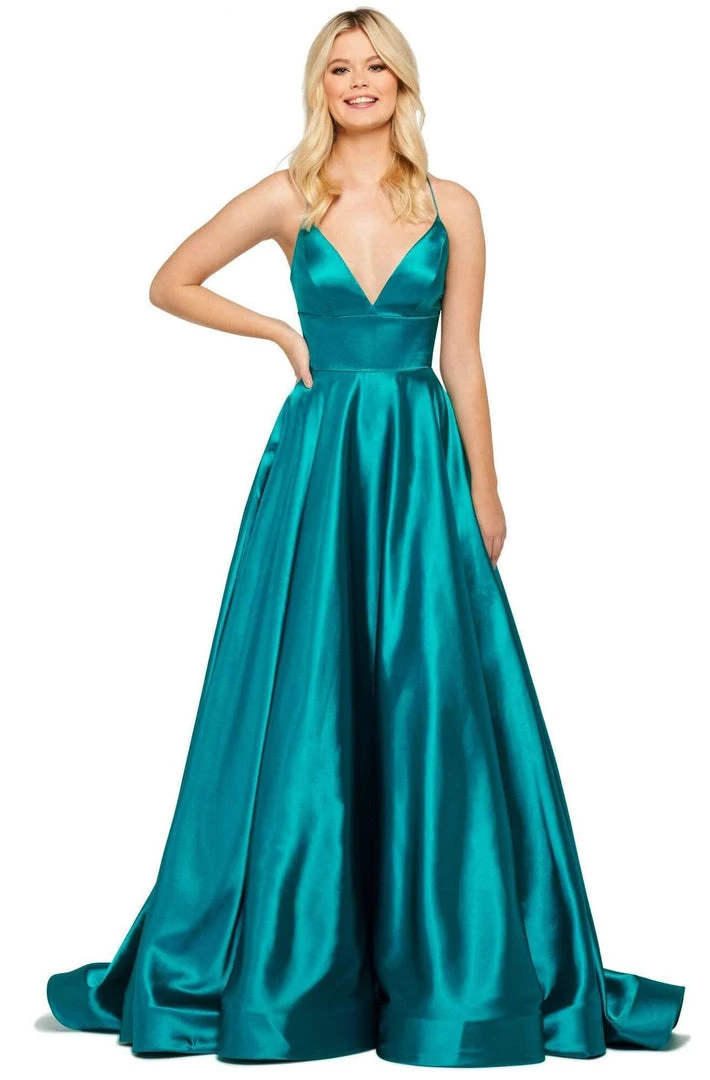 Sherri Hill - 53885 Sleeveless V Neck Lace Up Satin Dress 5 Sherri Hill - 53885 Sleeveless V Neck Lace Up Satin Dress