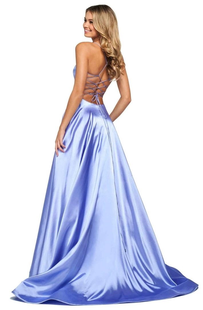Sherri Hill - 53885 Sleeveless V Neck Lace Up Satin Dress 6 Sherri Hill - 53885 Sleeveless V Neck Lace Up Satin Dress