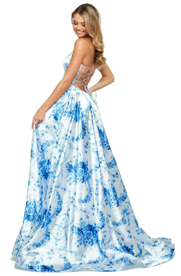 Sherri Hill - 53886 V-Neck Satin Floral Dress 4 Sherri Hill - 53886 V-Neck Satin Floral Dress
