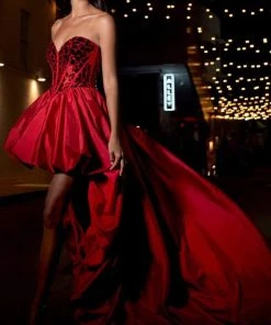 Sherri Hill - 54023 Strapless Glass Cut Corset High Low Dress 13 Sherri Hill - 54023 Strapless Glass Cut Corset High Low Dress