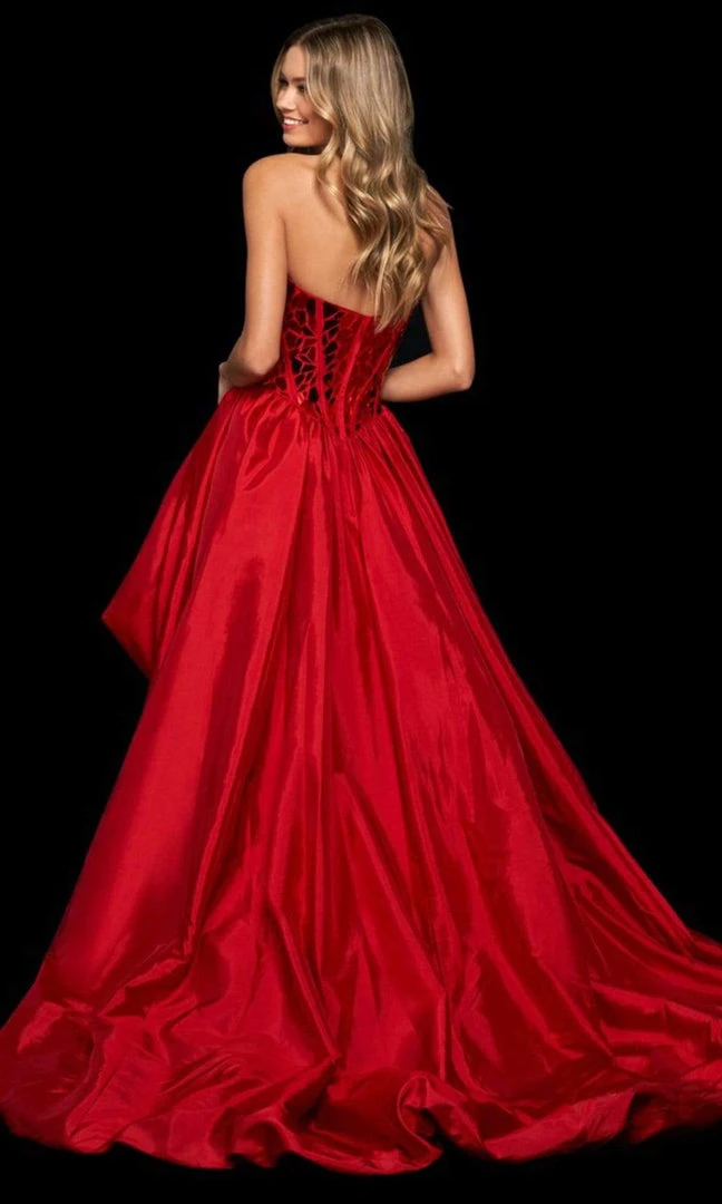 Sherri Hill - 54023 Strapless Glass Cut Corset High Low Dress 6 Sherri Hill - 54023 Strapless Glass Cut Corset High Low Dress