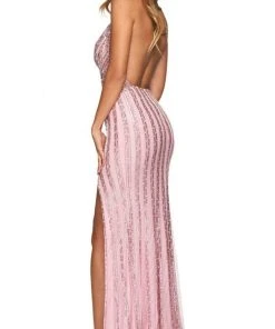 Sherri Hill - 54034 Long Cowl Neck High Slit Beaded Dress