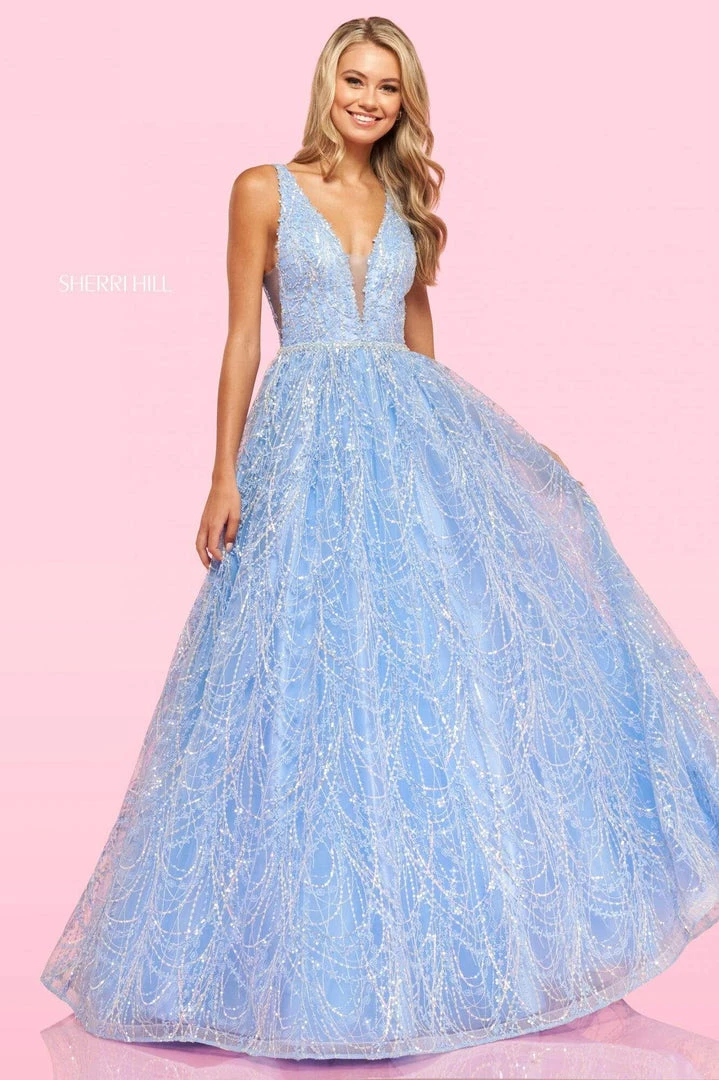 Sherri Hill - 54041 Plunging Bodice Glitter A-Line Dress 3 Sherri Hill - 54041 Plunging Bodice Glitter A-Line Dress
