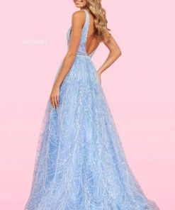 Sherri Hill - 54041 Plunging Bodice Glitter A-Line Dress