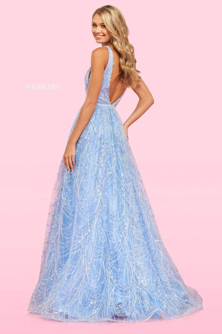 Sherri Hill - 54041 Plunging Bodice Glitter A-Line Dress 4 Sherri Hill - 54041 Plunging Bodice Glitter A-Line Dress