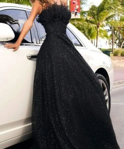 Sherri Hill - 54048 Feather Fringed Strapless Glitter Gown