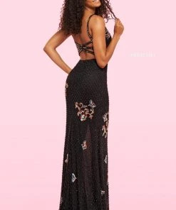 Sherri Hill - 54141 Beaded Scoop Neck Sheath Dress With Slit And Train