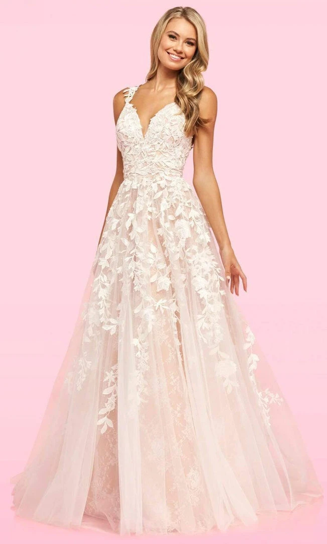 Sherri Hill - 54159 Sleeveless V-Neck Floral Appliques Lace Tulle Gown 5 Sherri Hill - 54159 Sleeveless V-Neck Floral Appliques Lace Tulle Gown