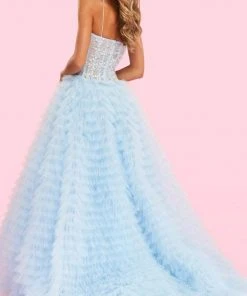 Sherri Hill - 54189 Sheer Bodice Tiered Tulle High Slit Ballgown