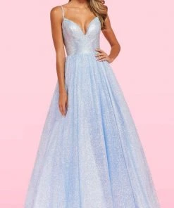 Sherri Hill - 54205 Plunging V Neck Glitter Organza Ballgown