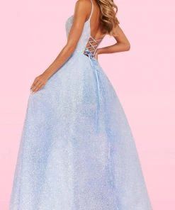Sherri Hill - 54205 Plunging V Neck Glitter Organza Ballgown