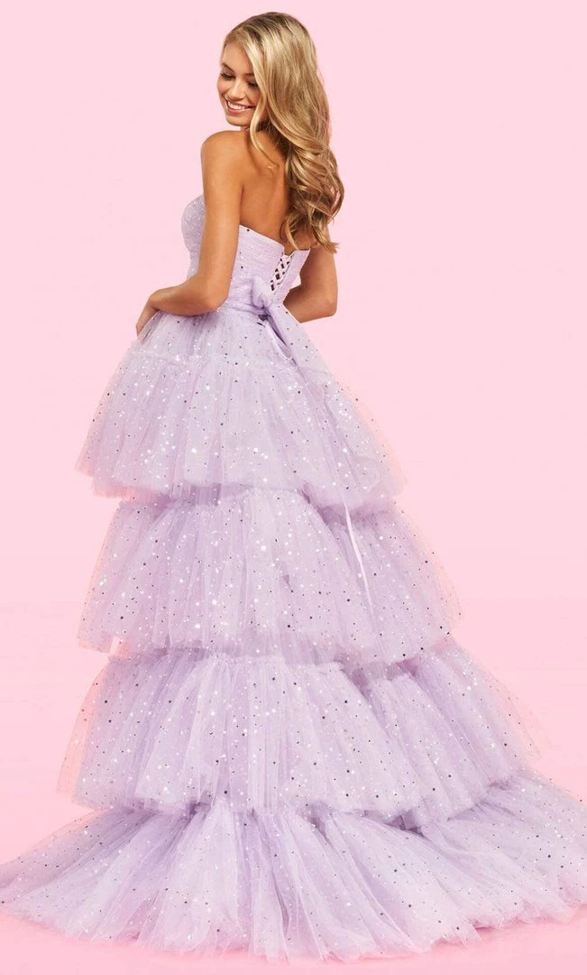 Sherri Hill - 54222 Strapless Star Glitter Tiered High Low Gown 4 Sherri Hill - 54222 Strapless Star Glitter Tiered High Low Gown
