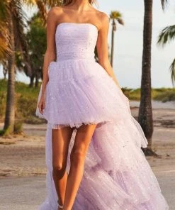 Sherri Hill - 54222 Strapless Star Glitter Tiered High Low Gown 10 Sherri Hill - 54222 Strapless Star Glitter Tiered High Low Gown