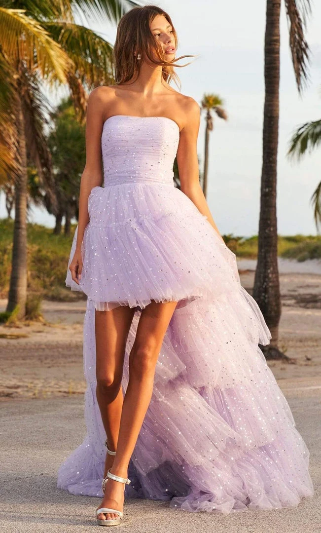 Sherri Hill - 54222 Strapless Star Glitter Tiered High Low Gown 6 Sherri Hill - 54222 Strapless Star Glitter Tiered High Low Gown