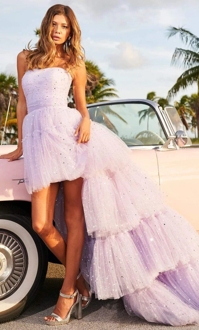 Sherri Hill - 54222 Strapless Star Glitter Tiered High Low Gown 5 Sherri Hill - 54222 Strapless Star Glitter Tiered High Low Gown