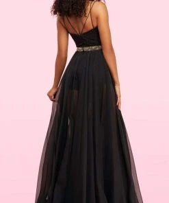 Sherri Hill - 54238 Jeweled Romper High Slit Overskirt Gown